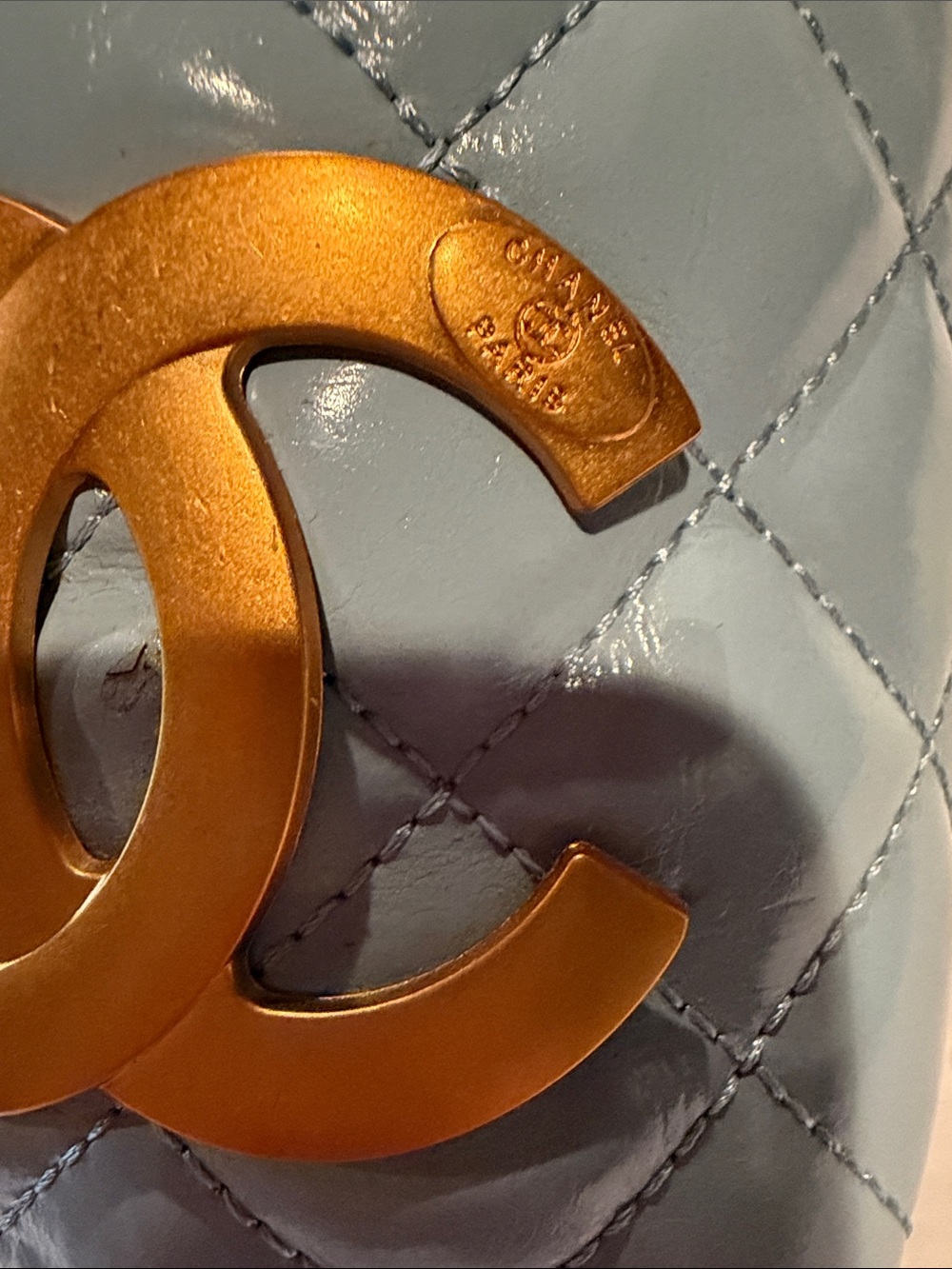 CHANEL Powder Blue Quilted Leather Slide Mules with Gold CC - Picture 7 of 10